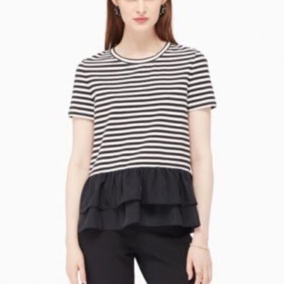 🦋 KATE SPADE BROOME STREET Flounce Tee Stripe XL - Picture 1 of 6